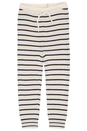 Merino wollen classic rib broek met touwtjes - Cream/DK brown /Dusty blue combi