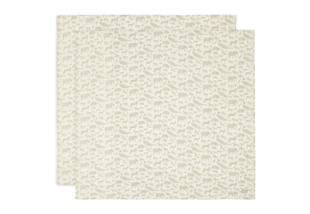 Hydrofiele Doek Large 115x115cm Animals - Olive Green - 2 Stuks