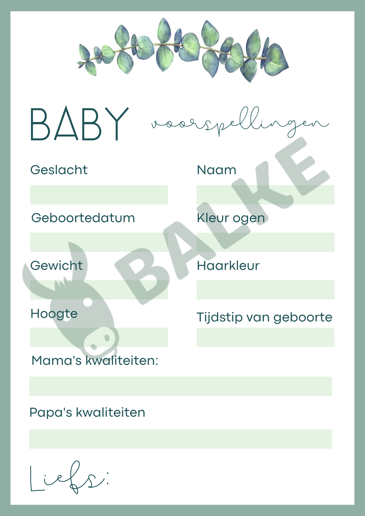Babyshower - Invulkaart - Botanical - Download